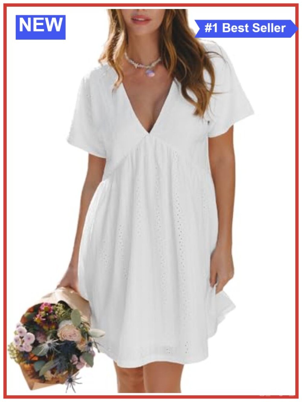 Women V Neck Ruffle A-Line Double Layer Short Sleeve Mini Dress Casual